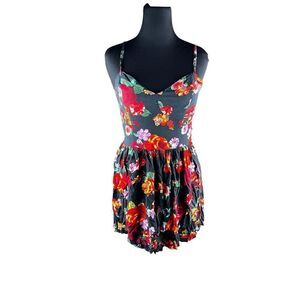 Wet seal flowy floral mini dress cut out elastic bondage straps small